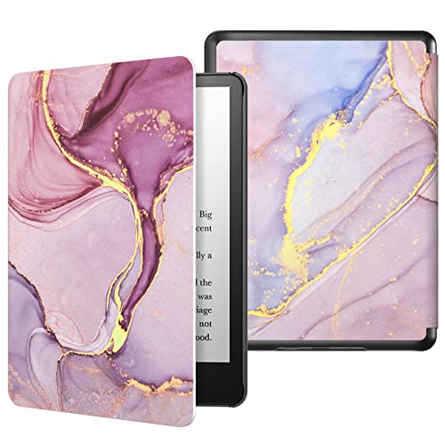 MoKo Case for 6.8' Kindle Paperwhite (11th Generation-2021) and Kindle Paperwhite Signature Edition, Light Shell Cover with Auto Wake/Sleep for Kindle Paperwhite 2021 E-Reader,Light Pink Gold Marble
