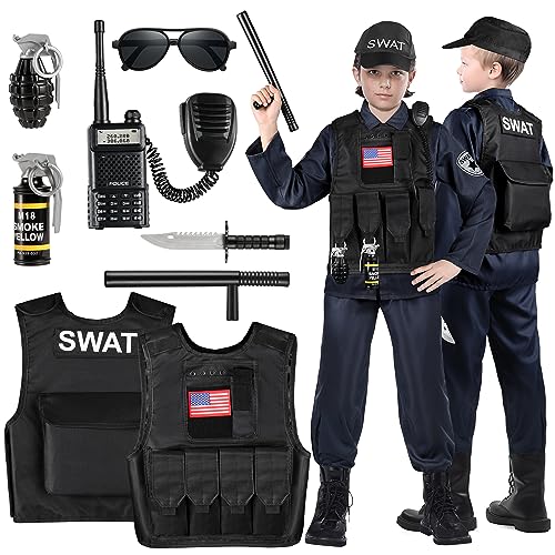 Luucio SWAT Police Officer Costume for Kids, Police Costume for kids, with SWAT Costume, SWAT Vest, Halloween Costume for Boys, Role Play Kit for Boys Girls