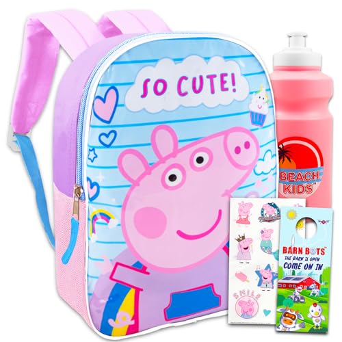 Peppa Pig Backpack for Girls - Bundle with 15' Peppa Pig Backpack, Stickers, Water Bottle, More | Peppa Pig Preschool Backpack Set