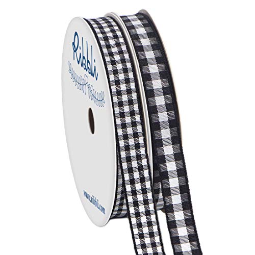 Ribbli 2 Rolls Black and White Gingham Ribbon,Total 20 Yards,3/8 Inch x 10 Yard Each Roll,Polyester Woven Edge,2 Styles Buffalo Checked Ribbon