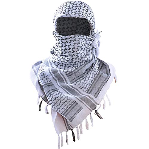 Luxns Military Shemagh Tactical Desert Scarf / 100% Cotton Keffiyeh Scarf Wrap for Men And Women/White 43'x43'