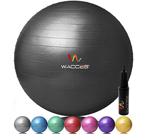 Wacces Professional Exercise, Stability and Yoga Ball for Fitness, Balance & Gym Workouts- Anti Burst - Quick Pump Included (Black, 55 cm)