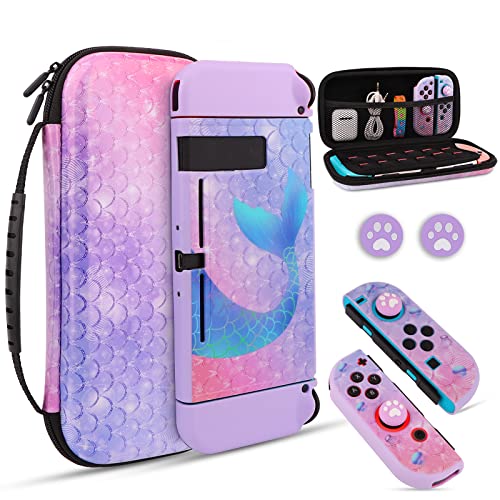 homicozy Purple Mermaid Hard Carrying Case for Nintendo Switch,Soft TPU Protective Case Cover with Portable Travel Case Compatible with Nintendo Switch for Girls