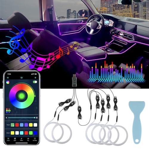LivTee Smart Car LED Interior Lights with USB Port, LED Strip Fiber Optic Lights, Wireless App Control, Sync to Music, Car Accessories Gifts for Women Men, 6 in 1