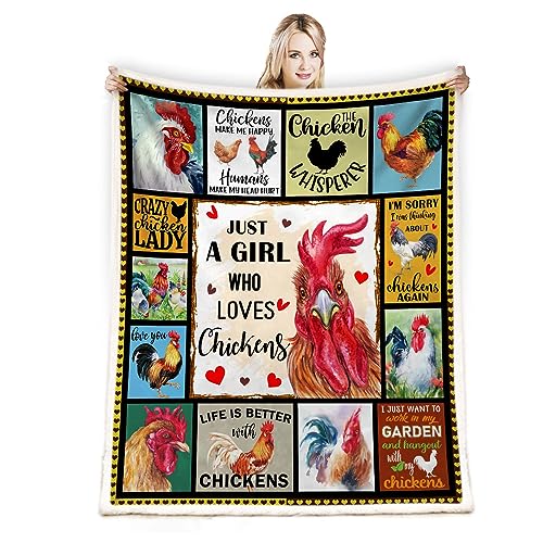 Juirnost Just A Girl Who Loves Chickens Blanket,Chicken Blanket Gift for Girls,Chicken Gifts Throw Blanket,Chicken Blankets,Life is Better with Chickens Blanket Funny Colorful Rooster Blankets 60'x50'