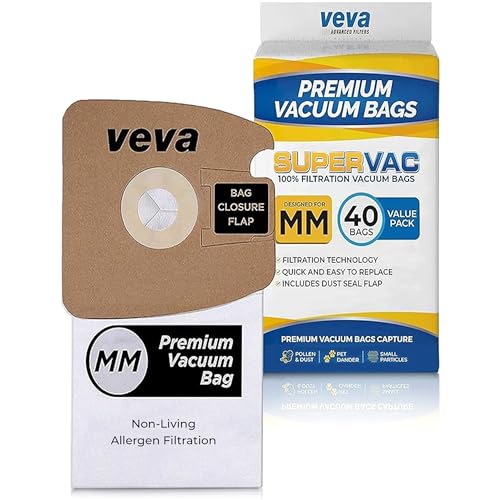 VEVA 40 Pack Premium SuperVac Replacement Vacuum Bags Type MM compatible with Eureka Mighty Mite canister vacuum cleaners Style MM model 3670, 3680, 60295A, 60295B & 60297A