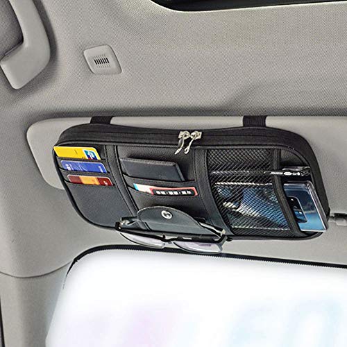 Da by Car Sun Visor Organizer Auto Car Visor Pocket and Interior Accessories Car SUV Truck Visor Storage Pouch Holder with Multi-Pocket Net Zippers(Black)