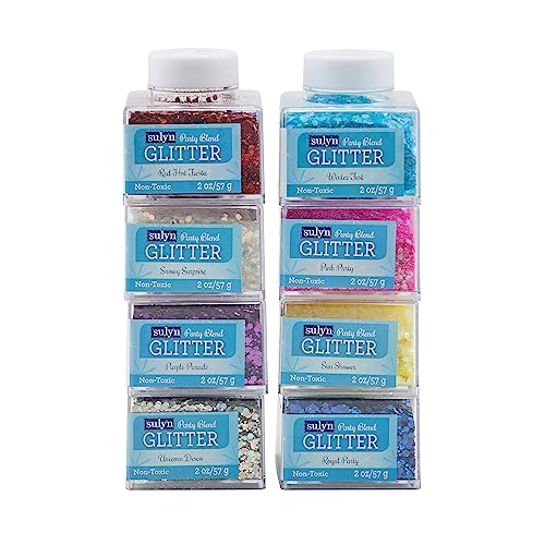 Sulyn Chunky Craft Glitter Party Blend Bundle, Chunky Jumbo Confetti Glitter for Crafts, Pink, White, Silver, & Blue Glitter, 8 Pack