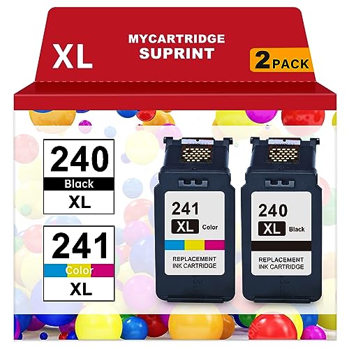 myCartridge SUPRINT Remanufactured Ink Cartridge Replacement for Canon 240XL 241XL Combo Pack PG-240 CL-241 for PIXMA MG3620 TS5120 MG3520 MG3600 MG3220 Printer (1 Black, 1 Tri-Color, 2 Pack)
