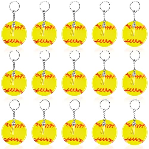 Taiyin 20 Pcs Softball Baseball Acrylic Keychain Blanks Acrylic Keychain with Tassel,Softball Party Gifts for Team(Softball)