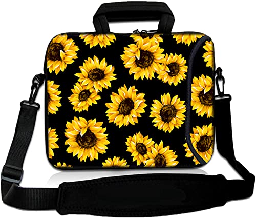 RICHEN 14 15 15.4 15.6 inch Laptop Shoulder Bag Messenger Bag Notebook Handle Sleeve Neoprene Carrying Case with Accessories Pocket (14-15.6 inch, Sunflowers)