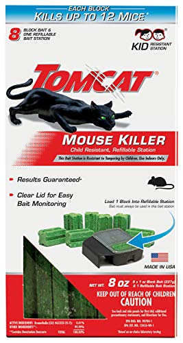 Tomcat Mouse Killer Child Resistant, Refillable Station with Clear Lid for Easy Monitoring, 1 Bait Station and 8 Refills