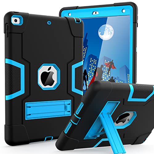 Cantis Case for ipad 9th Generation/ 8th Generation/ 7th Generation, Slim Heavy Duty Shockproof Rugged Protective Case with Built-in Stand for iPad 10.2 inch 2021/2020/2019, Black+Blue