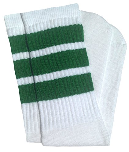SKATERSOCKS 22' Knee high White tube socks with Green stripes style 1