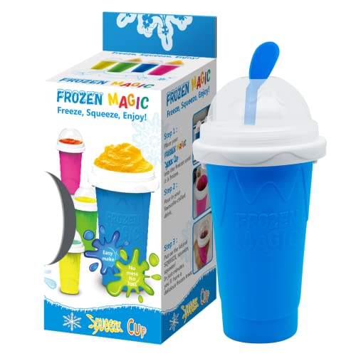 Slushy Maker Cup Slushie Cup Maker Milk Cola Juice Squeeze Cup Frozen Magic Quick Freeze Cup Cooling Cup Smoothies Cup with Lids and Straws for All Age (Blue)