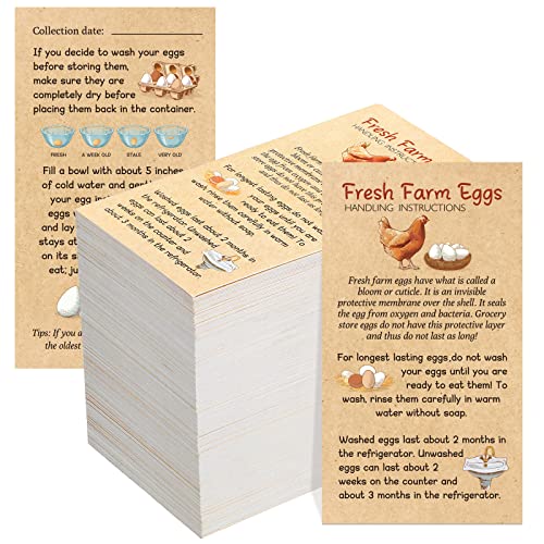200 Pcs Fresh Farm Eggs Handling Instructions 2 x 3.5 Inches Eggs Design Business Card Egg Stamps for Fresh Eggs Cards Label for Eggs Cartoons Accessories (Simple Style)