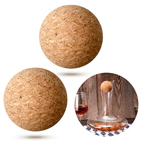 Shappy Wine Cork Ball Wooden Cork Ball Stopper for Wine Decanter Carafe Bottle Replacement (2 Pieces, 2.4 Inch/ 6.1 cm)