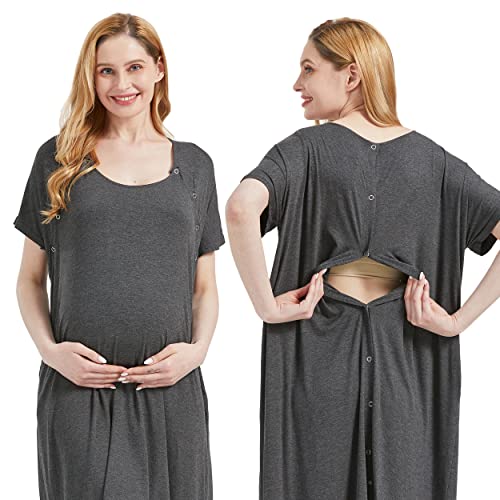 Mama & Wish Labor and Delivery Gown 3 in 1 Labor, Delivery and Nursing Gown for Hospital Made with Ultra-Soft Fabric for Ultimate Comfort! Gray