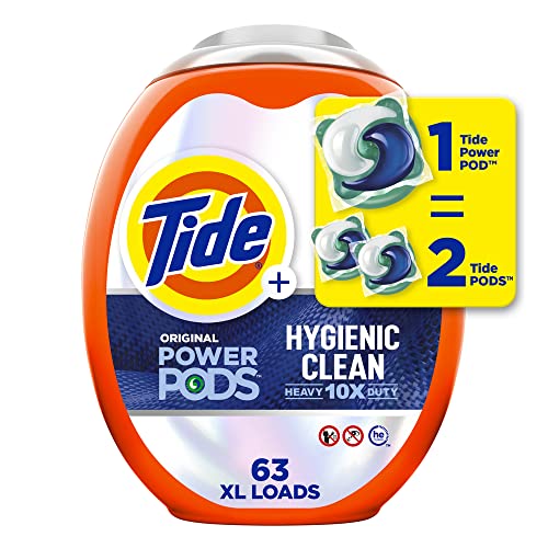Tide Hygienic Clean Heavy 10x Duty Power PODS Laundry Detergent Pacs Original 63 count For Visible and Invisible Dirt (Pack of 1)