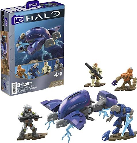 Mega Halo Toys Vehicle Building Set, Ghost of Requiem Aircraft with 135 Pieces, 4 Poseable Micro Action Figures and Accessories, Gift Ideas