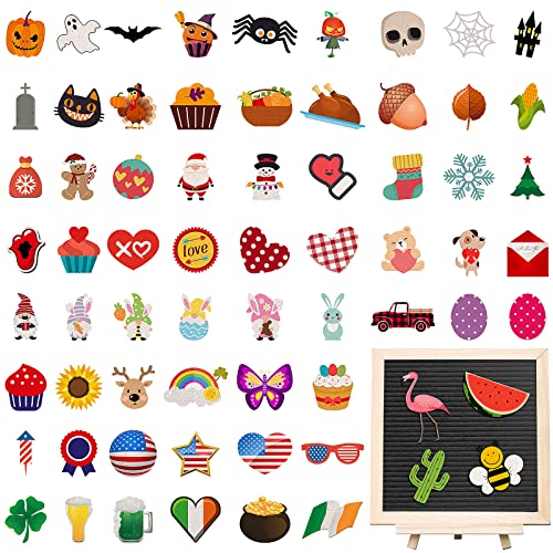 68 Pcs Holiday Seasonal Accessories Icons for Felt Letter Message Board Decorations Cute Symbols Changeable with Adhesive Dots for 4th July Patriotic Independence Day Decor, Board Not Included