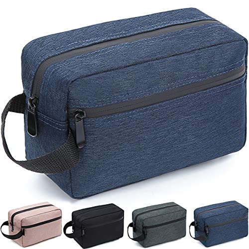 FUNSEED Travel Toiletry Bag for Women and Men, Water-resistant Shaving Bag for Toiletries Accessories, Foldable Storage Bags with Divider and Handle for Cosmetics Brushes Tools (Blue)