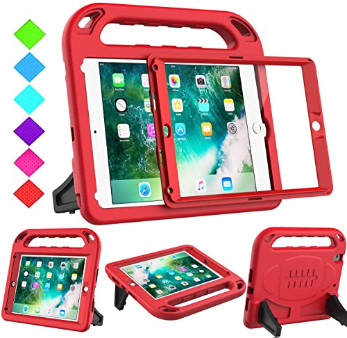 BMOUO Kids Case for iPad 9.7 2018/2017/iPad Air 2/1/Pro 9.7-Built-in Screen Protector Shockproof Handle Convertible Stand Case for iPad 9.7 Inch 2018 (6th Generation)/2017 (5th Generation)/Air 2, Red