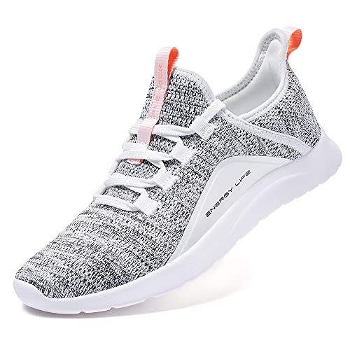 ALEADER Women's Energycloud Slip On Walking Shoes Pure Running Shoes for Gym Workout Treadmill Running Errands White Gray Size 7 US