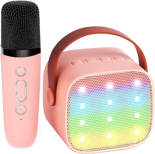 YLL Kids Karaoke Machine, Portable Bluetooth Speaker with Wireless Microphone, Christmas Kids Toys Gifts for Girls 4, 5, 6, 7, 8, 9, 10 +Year Old (Lightpink)