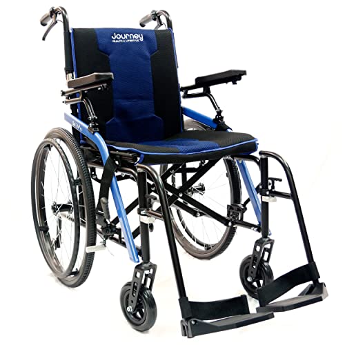 So Lite Super Lightweight Folding Wheelchair - No Assembly Required Foldable Travel Wheelchairs for Adults - Portable Transport Wheelchair (Blue)