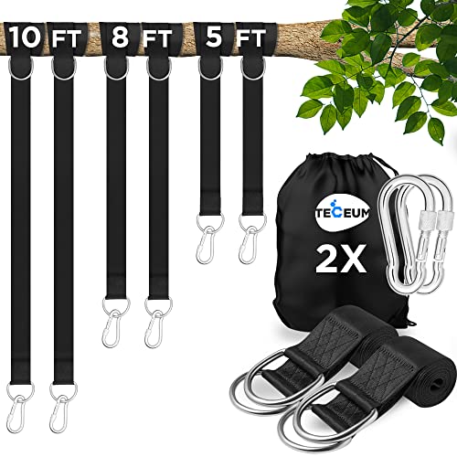 [New 2024] TECEUM Tree Swing Straps Hanging Kit (Set of 2) – 5 Ft – Heavy-Duty Camping Hammock Straps (2,000 lbs) – with Safety Lock Carabiners & Carry Bag – for All Swing Types – Outdoors Strap