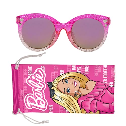 Barbie Pink Tinted Glitter Kids Girls Sunglasses - Stylish, Comfortable & Durable UV-Protection Barbie Pink Sunglasses with Soft Carrying Case - Officially Licensed Product