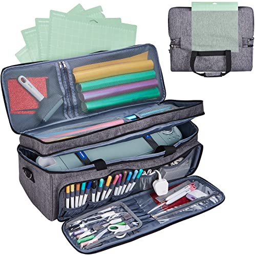 NICOGENA Double Layer Carrying Case with Mat Pocket for Cricut Explore Air 2, Cricut Maker, Cricut Maker 3, Cricut Explore 3, Multi Large Front Pockets for Tools Accessories and Supplies, Grey