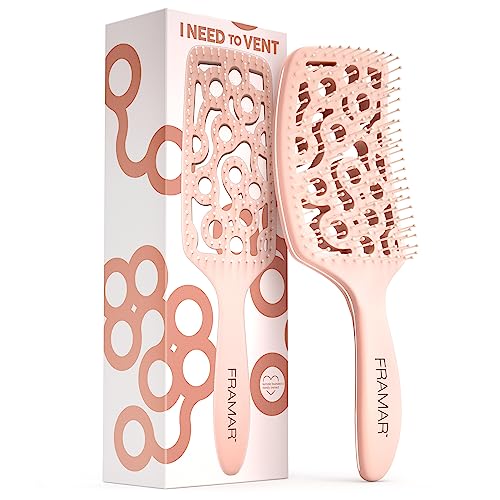FRAMAR Champagne Vented Hair Brush - Paddle Curved Brush for Blow Drying, Wet Detangling for Women, All Hair Types, Heat Resistant