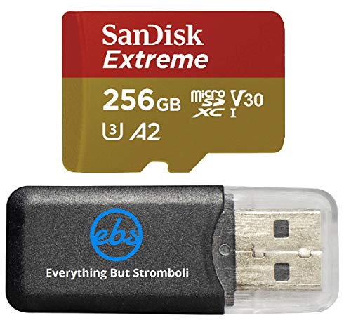 SanDisk Extreme 256GB MicroSD Card for Mavic Mini 2 DJI Drone Flycam - Class 10 4K UHD U3 A2 V30 SDXC (SDSQXAV-256G-GN6MN) Bundle with (1) Everything But Stromboli MicroSDXC Memory Card Reader