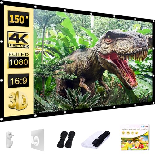 AAJK Outdoor Projection Screen 150 inch, Washable Projector Screen 16:9 Foldable Anti-Crease Portable Projector Movies Screen for Home Theater Outdoor Indoor Support Double Sided Projection…