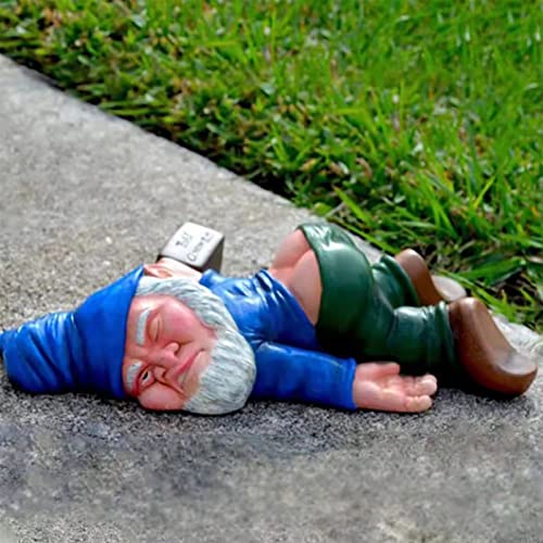 MINICAR 9.5'' Drunk Gnomes Statues Outdoor Decor, Funny Knome Sculptures Yard Decorations Lawn Patio Dwarf Ornament for Housewarming Mother's Father's Day Weird Garden Gift(Blue)