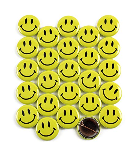 Classic Smiley Face Pinback Buttons - 1 Inch Size - 25 Pack