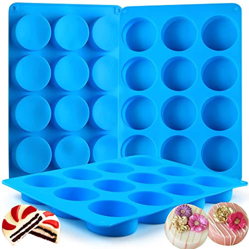 Sidosir 3Pcs Oreo Cookie Chocolate Silicone Mold, 12-Cavity Round Cylinder Oreo Chocolate Cover Molds for Candy, Silicone Baking Molds for Mini Cakes, Jelly