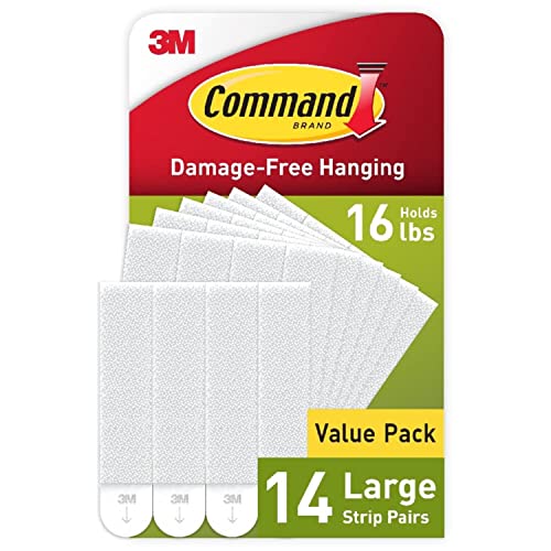 Command Large Picture Hanging Strips, Damage Free Hanging Picture Hangers, No Tools Wall Hanging Strips for Living Spaces, 14 White Adhesive Strip Pairs (28 Command Strips )(28 count pack of 1)