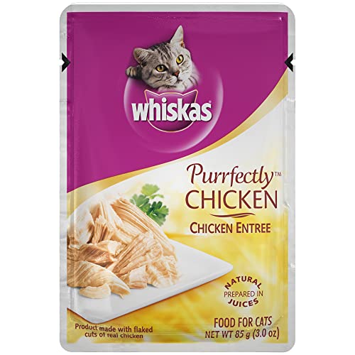 WHISKAS PURRFECTLY Chicken Wet Cat Food Chicken Entree Flavor 3 Ounces (Pack of 24)