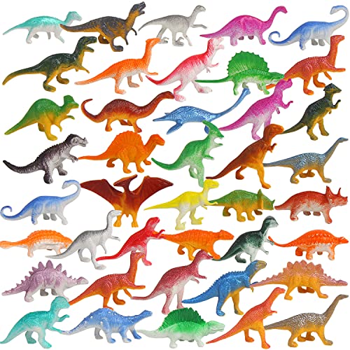 FINGOOO 39 Piece Mini Dinosaur Figures, Assorted Vinyl Plastic Dinosaur Toys for Easter Gifts Dino Party Cake Toppers