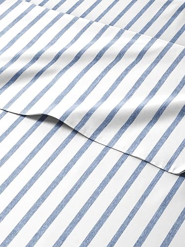 Queen Size 4 Piece Sheet Set - Comfy Breathable & Cooling Sheets - Hotel Luxury Bed Sheets for Women & Men - Deep Pockets, Easy-Fit, Soft & Wrinkle Free Sheets - Blue Stripes Oeko-Tex Bed Sheet Set