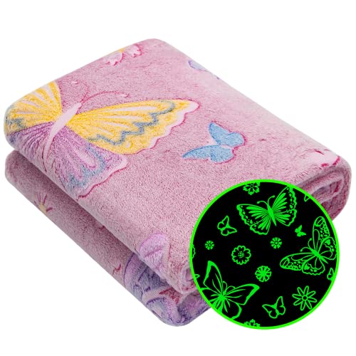 Glow in The Dark Blanket, for Kids Girls, Fuzzy Cozy Warm Soft Throw Blanket for Couch Bed Sofa, Girl Toys Butterfly Blankets for Teens Grandkids Unique Birthday Gifts 50'×60'