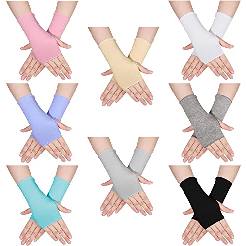 8 Pairs Women Sunblock Fingerless Gloves Summer UV Protection Driving Glove Non Slip for Outdoor Activities (Fresh Colors)
