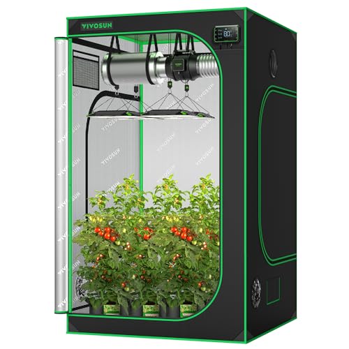 VIVOSUN S448 4x4 Grow Tent, 48'x48'x80' High Reflective Mylar with Observation Window and Floor Tray for Hydroponics Indoor Plant for VS4000/VSF4300