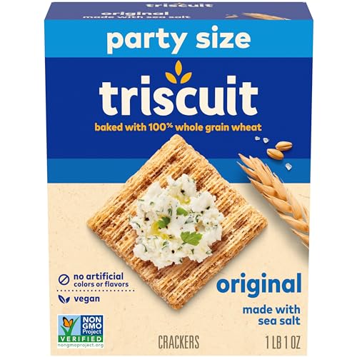 Triscuit Original Whole Grain Wheat Crackers, Vegan Crackers, Party Size, 17 oz