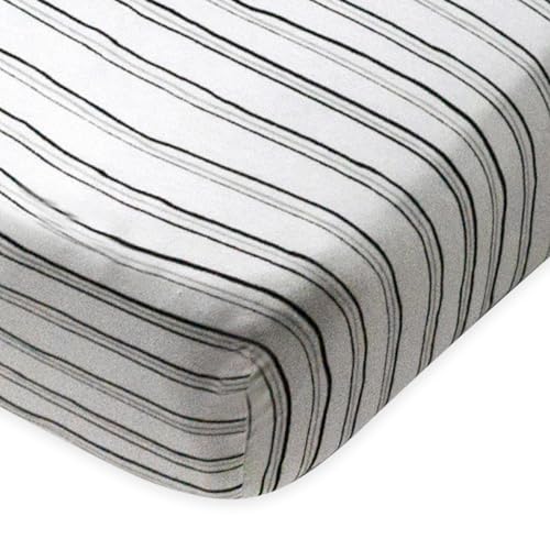 HonestBaby Fitted Crib Sheets Fits Standard Mattress Bassinet, Mini Prints 100% Organic Cotton Baby Boys, Girls, Unisex, Sketchy Stripe, One Size