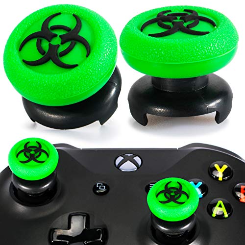 Playrealm FPS Thumbstick Extender & 3D Texture Rubber Silicone Grip Cover 2 Sets for Xbox Series X/S & Xbox One Controller(BioH Green)