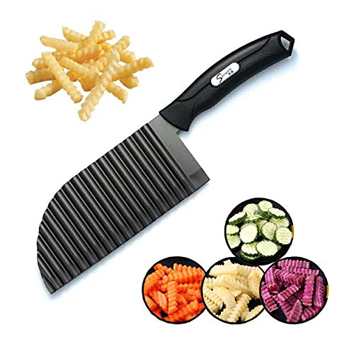 SHengwin Potato Crinkle Cutter for Vegetables Fruit, Stainless Steel French Fry Slicer Chopper, Kitchen Wavy Knife for Chopping Carrot Cucumber, Handheld Potatoes Crinkle Knife 2.9' x 11.8'